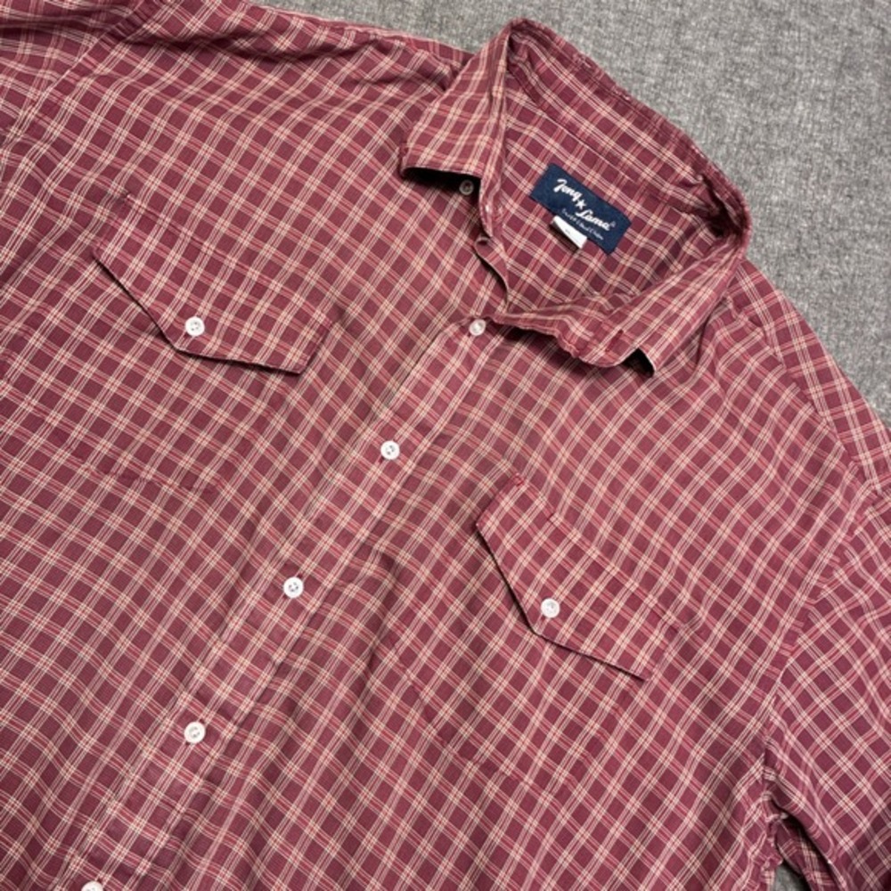 Tony Lama Button Up Shirt Mens XL Red Plaid Long‎ Sleeve Western Distressed